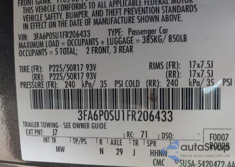 2015 Ford Fusion Energi Titanium from USA, damaged, VIN 3FA6P0SU1FR206433